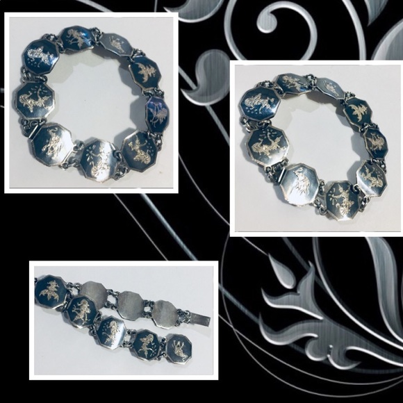 Vintage Siam Silver Bracelet Elephants Dancers - Picture 1 of 8